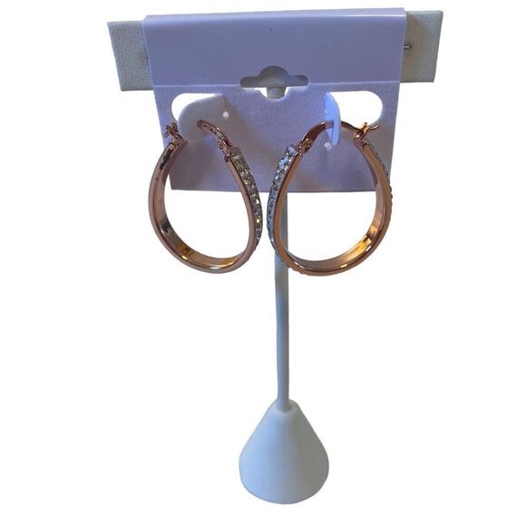 Sofia James Rose Gold & Pave Crystal Teardrop Huggie Hoops. - Picture 1 of 6